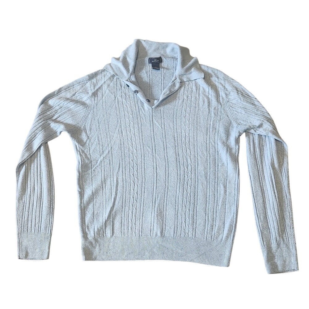 Dockers Mens Light Blue Shawl Collar Cable Knit Sweater Pullover M‎